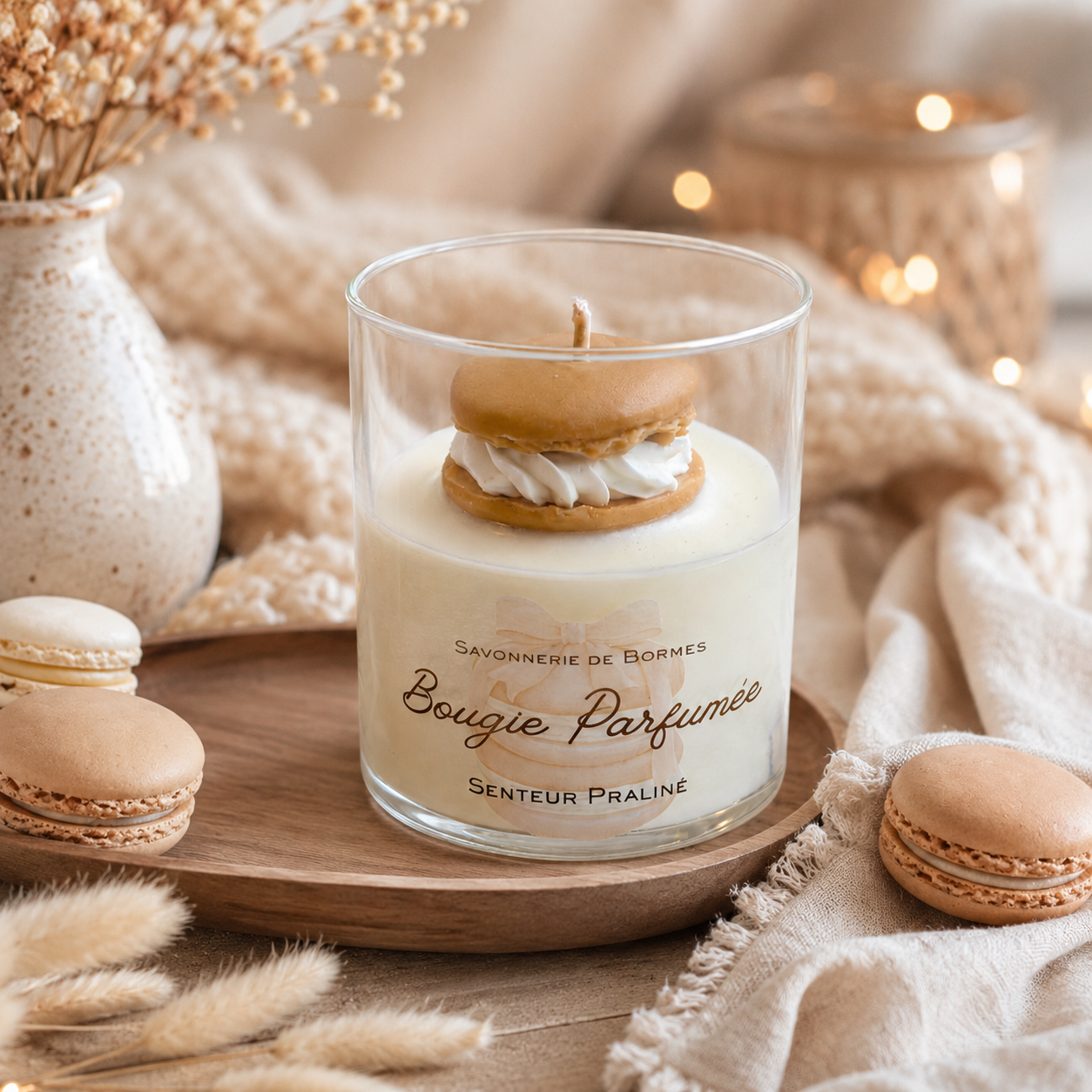 Bougie pâtissière MACARON PRALINÉ 145g